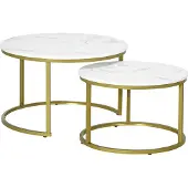 HOMCOM - 2-delige Salontafelset - Stalen - Frame in Goud - Wit