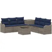 vidaXL Bankstel 8 st Grijs en Marineblauw 55 x 55 x 37 cm