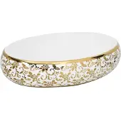 vidaXL Opzetwasbak ovaal 59x40x15 cm keramiek wit en goud