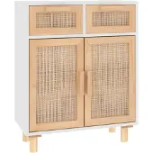 vidaXL Dressoir 60x30x75 cm massief grenenhout en rattan wit