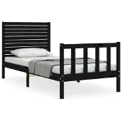 vidaXL Bedframe met hoofdbord massief hout zwart