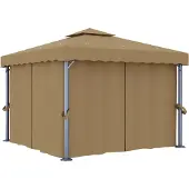 vidaXL Paviljoen met gordijn, 3x3 meter, taupe, aluminium