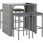 vidaXL 5-delige tuinbarset met kussens, grijs, polyrotan