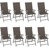 vidaXL Tuinstoelen 8 st verstelbaar met kussens acaciahout grijs