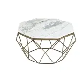 Invicta Elegante salontafel DIAMOND 70cm wit messing met marmeren blad - 40393