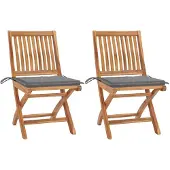vidaXL Inklapbare stoelen 2 st met grijze kussens massief teakhout