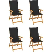 vidaXL Klapstoelen, set van 4 met zwarte kussens, gemaakt van massief teakhout