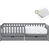 Sunny Isa Kinderbed met 2 Opberglades en Uitvalbeveiliging Grijs – Met Matras