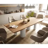 DELIFE Eetkamertafel Edge 260x100x2,5-3 eiken natuur Pilier metaal wit Live-Edge