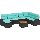 vidaXL Tuinset met 9 delen, zwart, van polyrotan