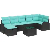 vidaXL Tuinset met 8 zitplaatsen, zwart, van polyrotan
