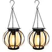 Unyqoos Zonnepanellampen, set van 2 – LED-zonnelampen, warm wit licht, frame van gietijzer, IP65, tot 12 uur licht, buitenverlichting voor tuin, terras en balkon