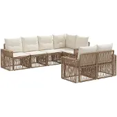 vidaXL Tuinbank Set 7 st 7-Aantal zitplaatsen Beige en Crème Wit