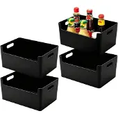 Sonstiges Opbergbox set van 4, kunststof, met handgreep, badkamer, zwart, 25 cm