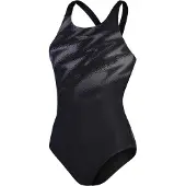Speedo Hyper Boom Abstract eendelig zwempak voor dames (Zwart/Grijs)