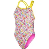 Speedo Meisjes Bloemenpatroon Eénstuk Zwempak (Geel/Rood)