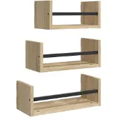 vidaXL 3-delige wandplankenset met stangen Sonoma eiken bewerkt hout