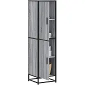 vidaXL Hoge kast 35,5x35x139 cm bewerkt hout en metaal grijs sonoma