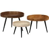 vidaXL Salontafels 3 st rond massief mangohout