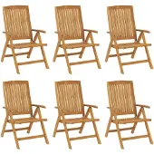 vidaXL Verstelbare klapstoelen, 6 stuks, massief teakhout