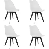 Leobert Set van 4 Stoelen MARK – Wit, Zwarte Poten, Kunststof Zitting met Kunstlederen Kussen, Strak Design, Ergonomisch, Geschikt voor Keuken, Eetkamer, Kantine en Werkruimte, Max. 120 kg