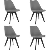 Leobert Set van 4 Stoelen MARK – Grafietgrijs, Zwarte Poten, Kunststof Zitting met Kunstlederen Kussen, Strak Design, Ergonomisch, Geschikt voor Keuken, Eetkamer, Kantine en Werkruimte, Max. 120 kg