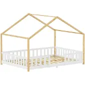 En.casa Kinderbed Treviolo huisbed 140x200 cm wit en naturel []