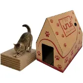 UNUS Kattenhuis Madame Miez van karton met 6 krabplanken 48x31,5cm