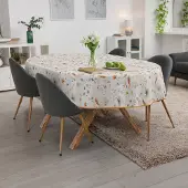 ANRO Tafelkleed Fijne bloemen Groen Ovaal 200x140cm Met sierband Afwasbaar Waterafstotend