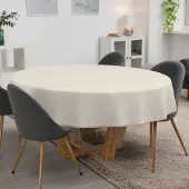 ANRO Tafelkleed Bloemen Beige Rond Ø120cm Met sierband Afwasbaar Waterafstotend Binnen & Buiten