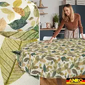 ANRO Tafelkleed Bloemen en vogels Beige Ovaal 200x140cm Rechte rand Afwasbaar Waterafstotend