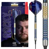 Target Darts Josh Rock Generation 1 Soft Tip Dartpijlen Set 90% Tungsten met Pro Grip Shafts en Pro Ultra Flights - Zwarte Pixel Tips - 20 Gram - Blauw Goud Design