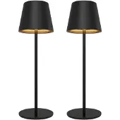 LEDVION – 2x Oplaadbare Tafellamp Nyra – LED - Zwart– Dimbaar – IP54 – USB