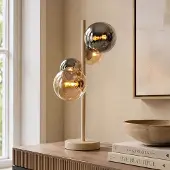 LumenXL Tafellamp Tessera beige met vier glazen bollen in amber en smoke