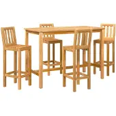 vidaXL Buitenbarset, 5 stuks, natuurlijke massief teak hout