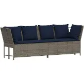 vidaXL Tuinbank met kussens, grijs, polyrotan