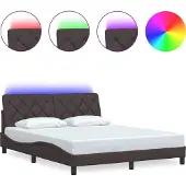 vidaXL Bedframe met LED zonder matras 160x200 cm stof donkerbruin