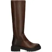 Manfield Bruine leren hoge stretch laarzen | Maat 40