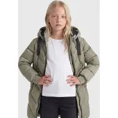 ONLY KIDS GIRL gewatteerde winterjas - grijsgroen Meisjes Polyester Capuchon - maat 164