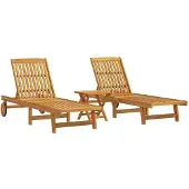 vidaXL Ligbedden 2 st met tafel massief acaciahout