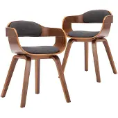 vidaXL Eetkamerstoelen 2 st stof en gebogen hout donkergrijs