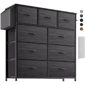Sonstiges Kast met stoffen lades, zwarte houtnerf, 100x100x30 cm, 9 lades