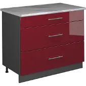 Vicco Keukenonderkast Fame-Line, Bordeauxrode hoogglans/Antraciet, 100 cm, WB Marmer