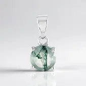 Cavill - Elegante Ronde Mosagaat Hanger - 925 Sterling Zilver - Platina Verguld - 1,004 Ct Braziliaanse Edelsteen - Subtiel & Natuurlijk