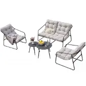 En.casa Tuinset 'Kivanta', 5-delig: bank, stoelen met kussens, tafels, staal, donkergrijs/beige