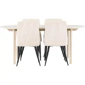 Ebuy24 Andy eethoek eettafel whitewash 4 stoelen fluweel beige.