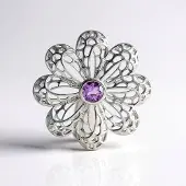 Cavill - 925 Sterling Zilver Hanger - Lavendel Amethist 1.17 ct Rondgeslepen - Filigraan Bloem Design - Braziliaanse Edelsteen - Elegante Sieraden