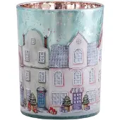 Clayre & Eef Waxinelichthouder Ø 10x13 cm Blauw Glas