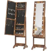 HOMCOM Vrijstaande sieradenkast - Hout - 36x30x136cm - Rustiek bruin