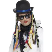 Smiffys Boy George hoedje met vlecht (zwart met blauw)
